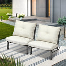 Set of 2 Beige Outdoor Patio Lounge Chairs with Cushions