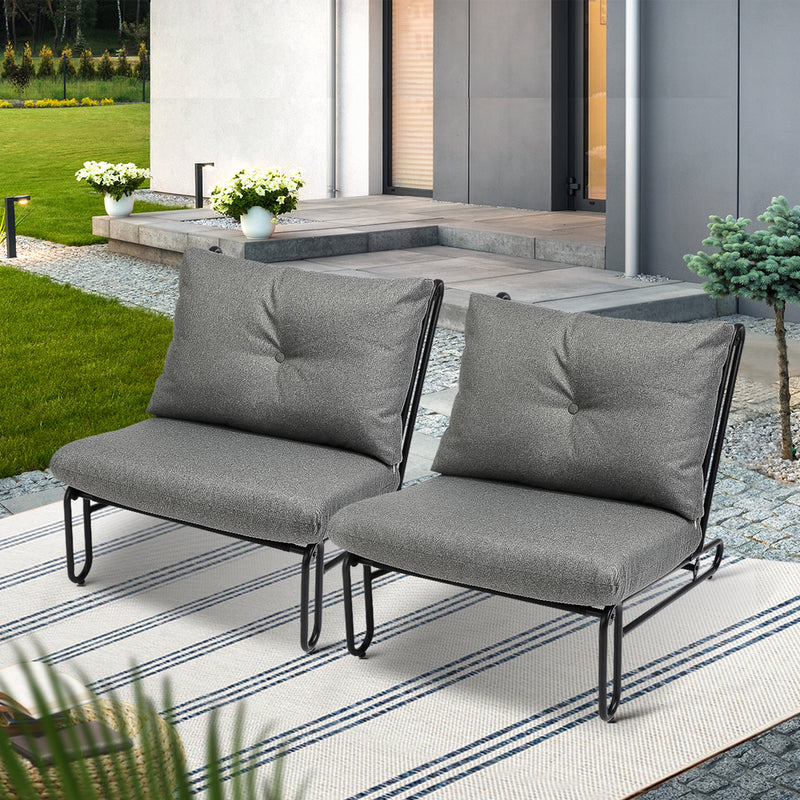 Set of 2 Grey Outdoor Patio Lounge Chairs with Cushions