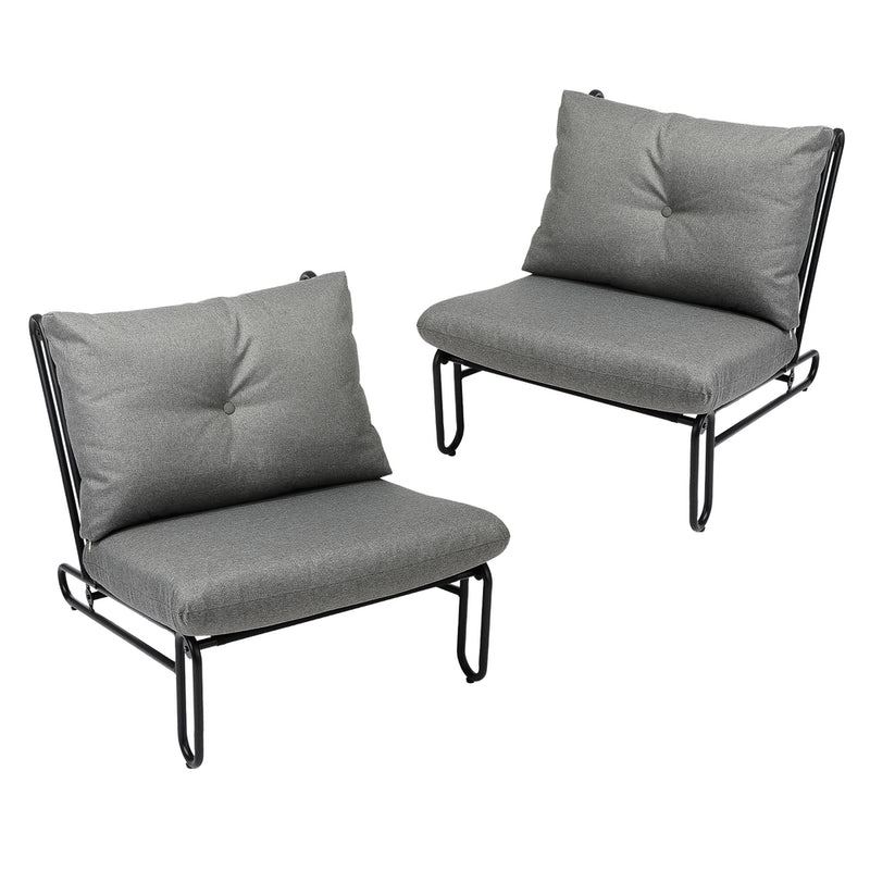 Set of 2 Grey Outdoor Patio Lounge Chairs with Cushions