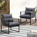 2 Pieces Grey PE Wicker Outdoor Patio Garden Sofa Set
