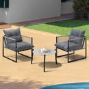3 Pieces Grey Outdoor Patio Set with Table and Cushioned Armchairs