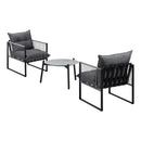 3 Pieces Grey Outdoor Patio Set with Table and Cushioned Armchairs