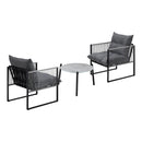 3 Pieces Grey Outdoor Patio Set with Table and Cushioned Armchairs