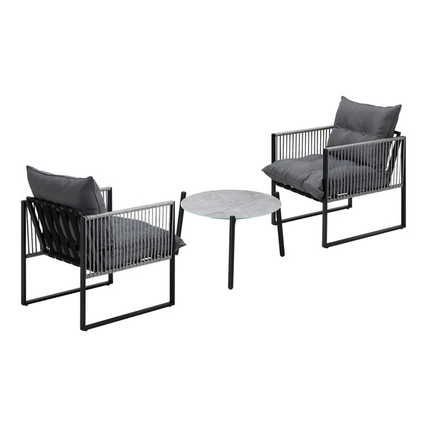 3 Pieces Grey Outdoor Patio Set with Table and Cushioned Armchairs