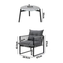 3 Pieces Grey Outdoor Patio Set with Table and Cushioned Armchairs
