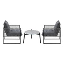 3 Pieces Grey Outdoor Patio Set with Table and Cushioned Armchairs