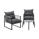 3 Pieces Grey Outdoor Patio Set with Table and Cushioned Armchairs