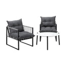 3 Pieces White Outdoor Patio Set with Table and Cushioned Armchairs
