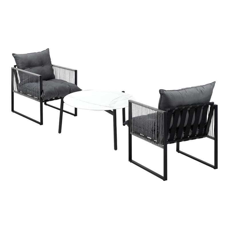3 Pieces White Outdoor Patio Set with Table and Cushioned Armchairs