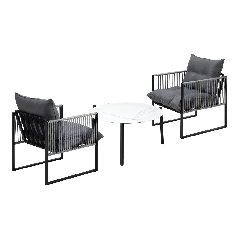 3 Pieces White Outdoor Patio Set with Table and Cushioned Armchairs