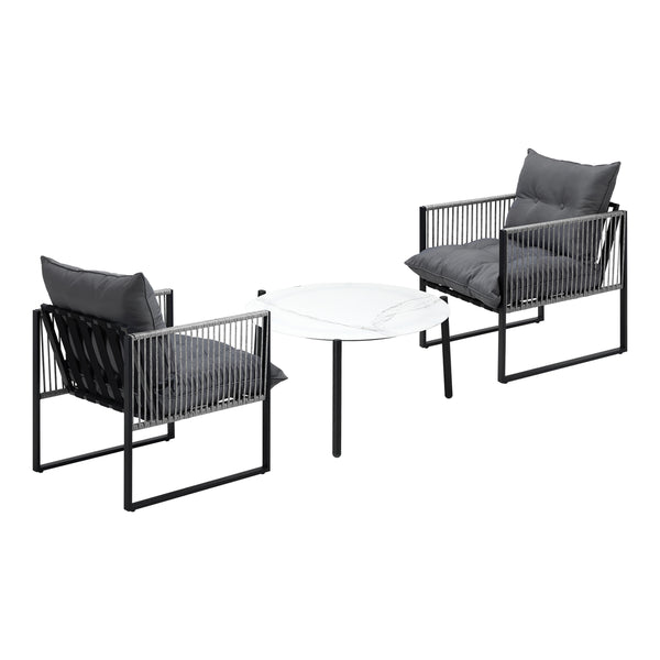 3 Pieces White Outdoor Patio Set with Table and Cushioned Armchairs