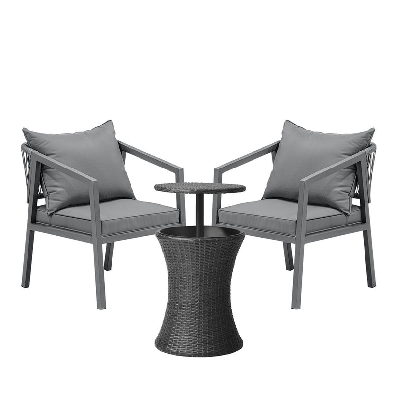 3 Pieces Black Outdoor Patio Bistro Set with Ice Bucket Table