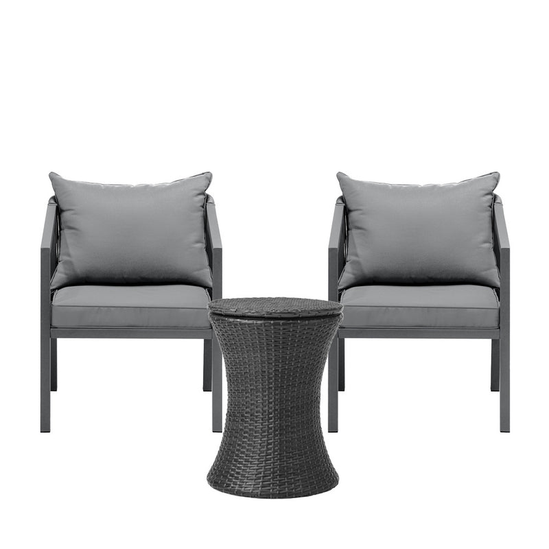 3 Pieces Black Outdoor Patio Bistro Set with Ice Bucket Table