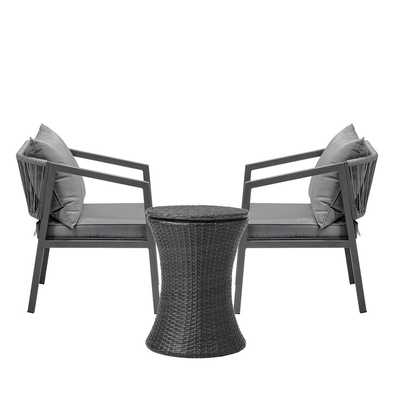 3 Pieces Black Outdoor Patio Bistro Set with Ice Bucket Table