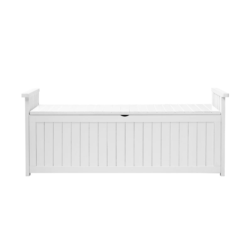 White Wooden Outdoor Storage Bench Container