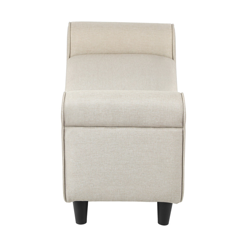 Large Beige Linen Fabric Storage Ottoman