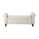 Large Beige Linen Fabric Storage Ottoman