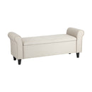 Large Beige Linen Fabric Storage Ottoman