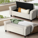 Large Beige Linen Fabric Storage Ottoman