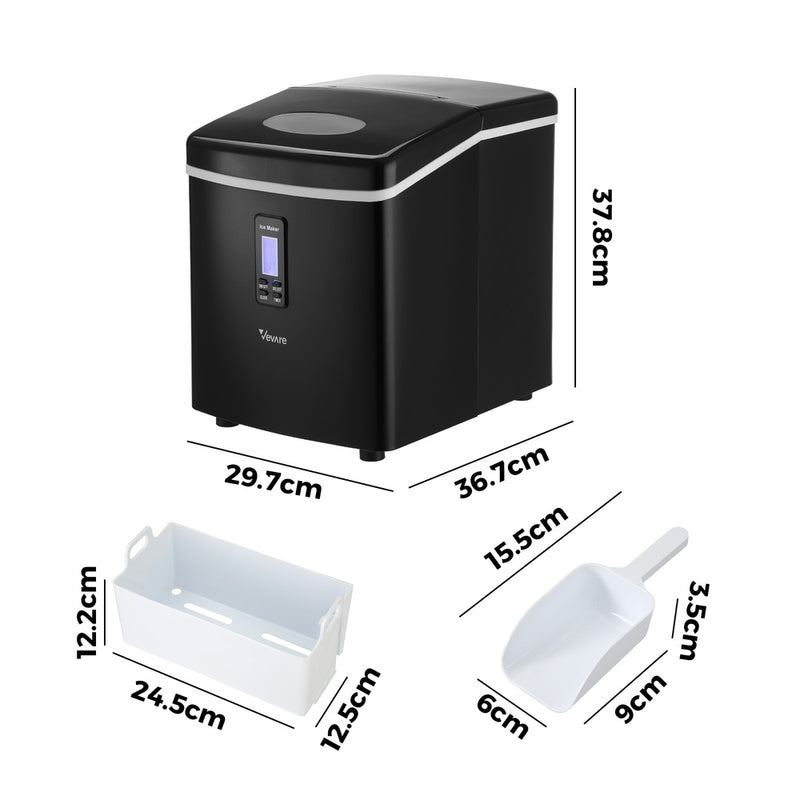 Black Portable Ice Maker 3L with Ice Cube Scoop 15kg