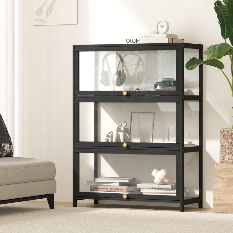 Black Display Cabinet with Clear Door and 3 Tiers