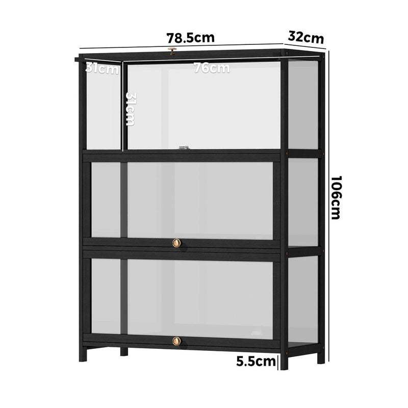 Black Display Cabinet with Clear Door and 3 Tiers