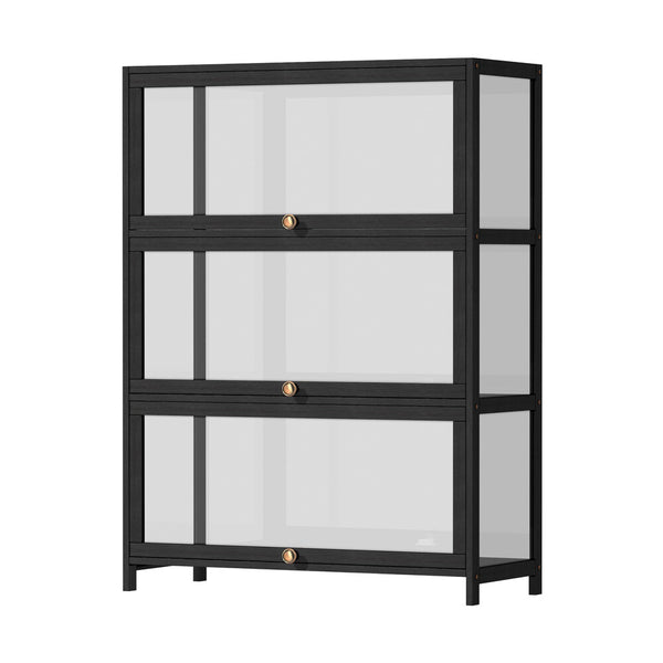 Black Display Cabinet with Clear Door and 3 Tiers