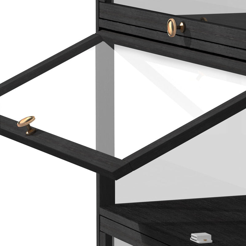 Black Display Cabinet with Clear Door and 3 Tiers