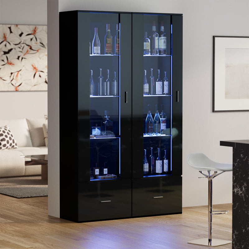 Black High Gloss Buffet Sideboard with LED and Glass Door