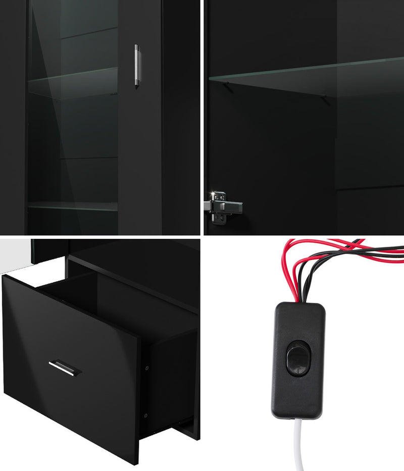 Black High Gloss Buffet Sideboard with LED and Glass Door