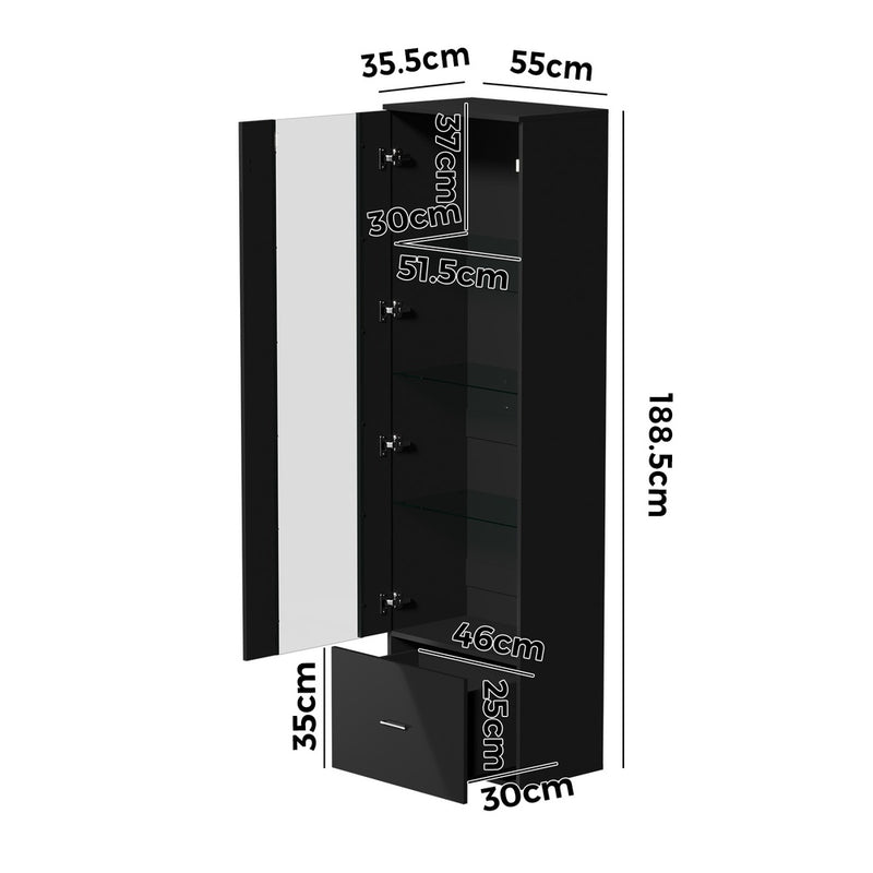 Black High Gloss Buffet Sideboard with LED and Glass Door