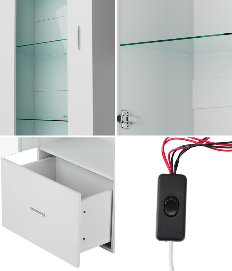 White High Gloss Buffet Sideboard with LED and Glass Door