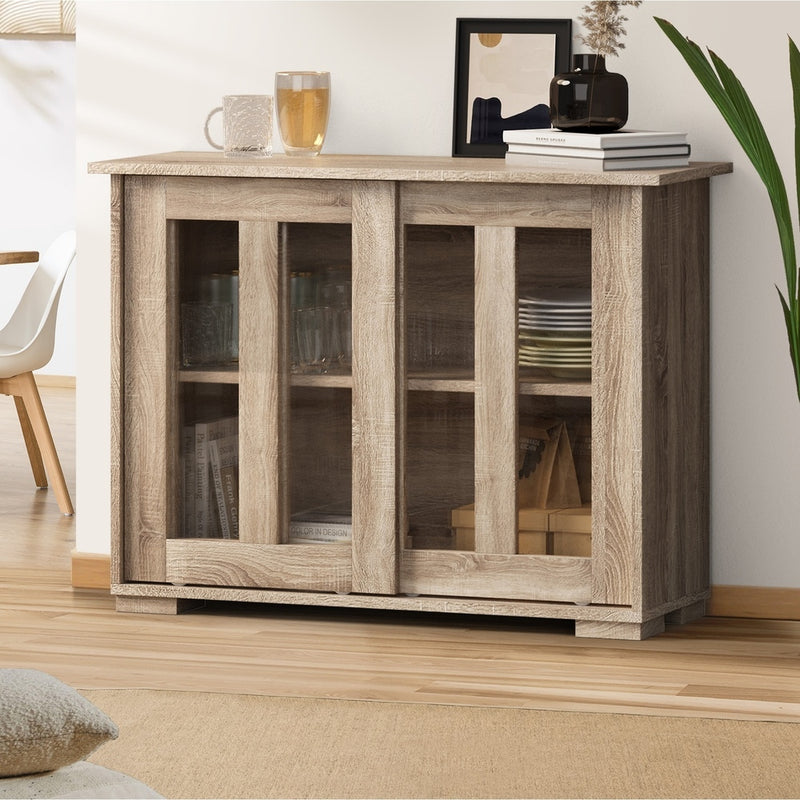 Natural Sideboard Buffet with Glass Sliding Door