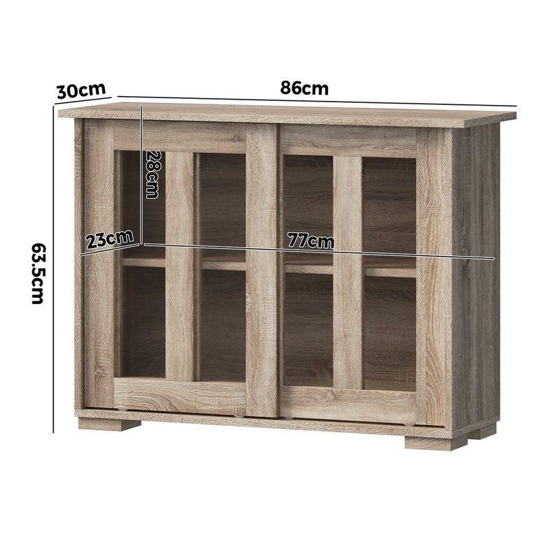 Natural Sideboard Buffet with Glass Sliding Door