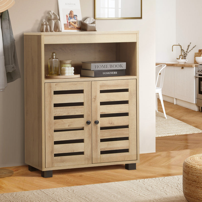 Brown Shoes Storage Cabinet with 2 Doors Shelf Organizer
