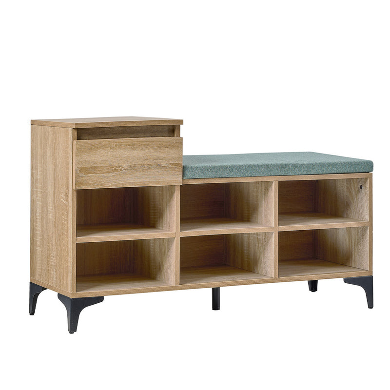 Shoe Storage Bench Cabinet with 6 Shelves Drawers and Polyester Seat