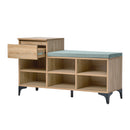 Shoe Storage Bench Cabinet with 6 Shelves Drawers and Polyester Seat