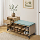 Shoe Storage Bench Cabinet with 6 Shelves Drawers and Polyester Seat