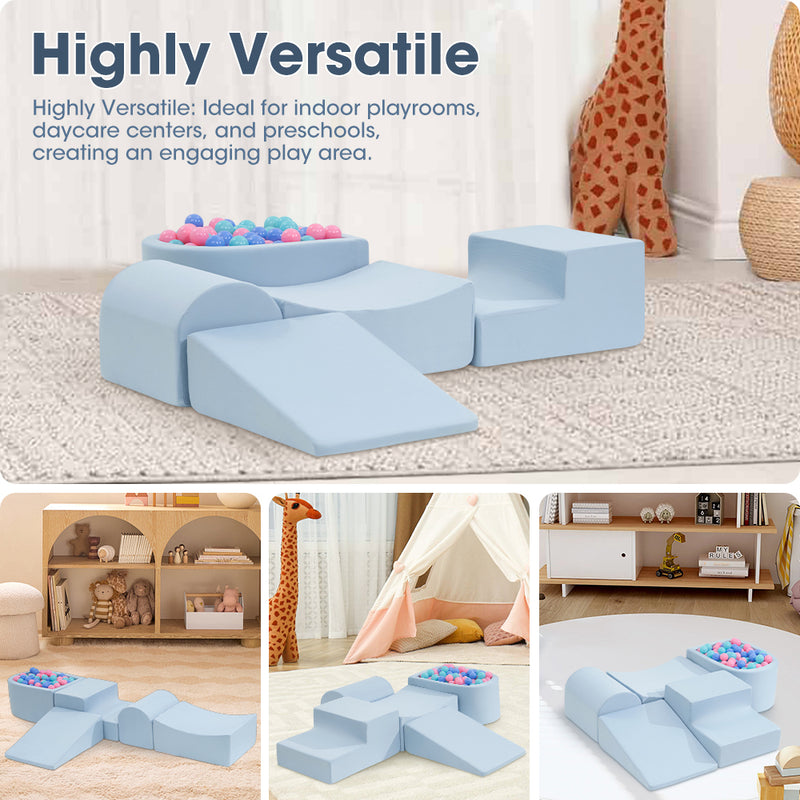 Kids 5 Piece Blue Foam Climb and Crawl Play Set