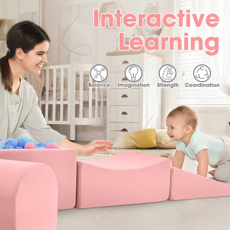 Kids 5 Piece Pink Foam Climb and Crawl Play Set