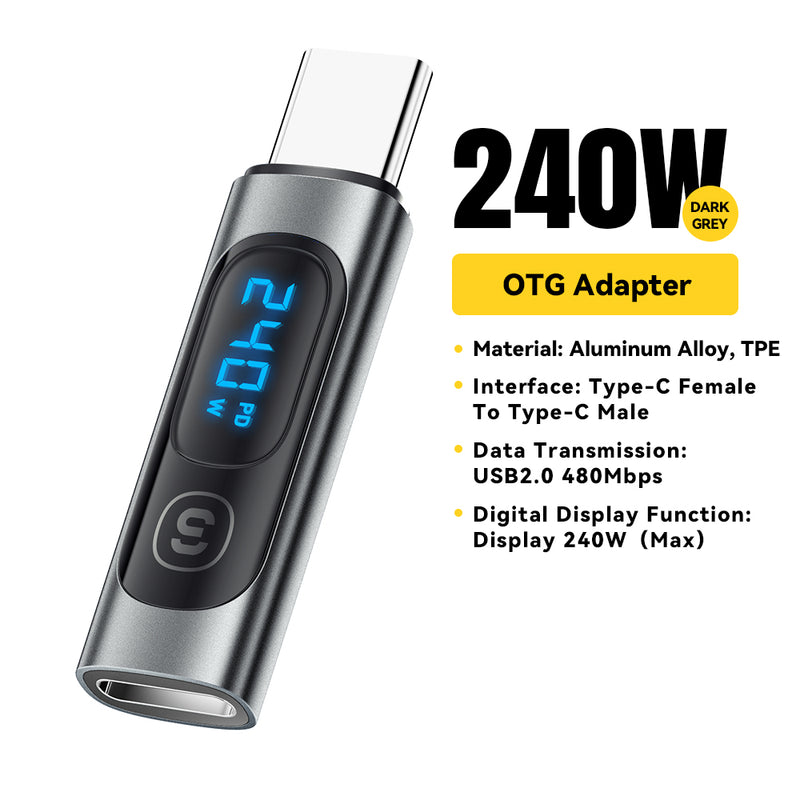 240W Type C to USB C OTG Connector Adapter with Digital Display