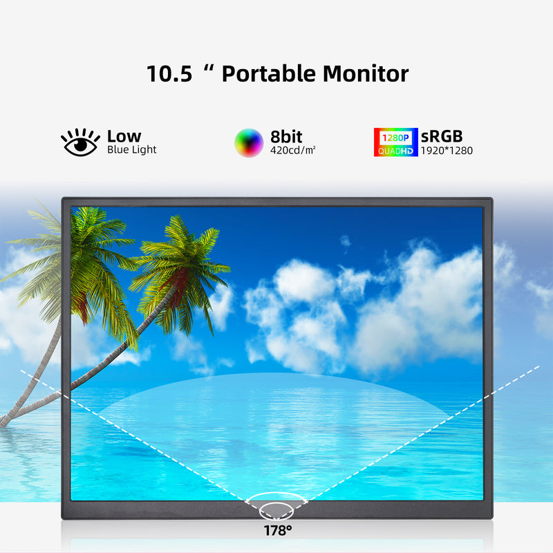 10.5-Inch Portable Monitor 1280P Low Blue Light PC Loptop Extension