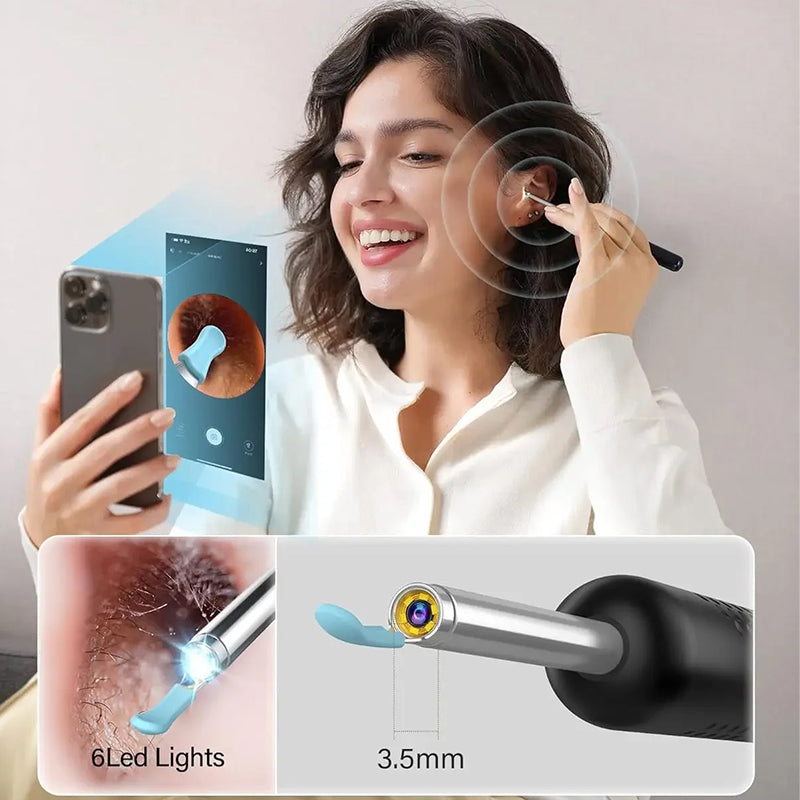 Wireless WiFi Ear Pick Otoscope Camera Borescope Luminous Ear Wax Cleaning Kit