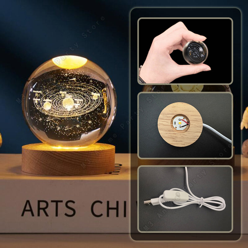 Unique 3D Crystal Ball Night Light Table Glowing Galaxy Lamp