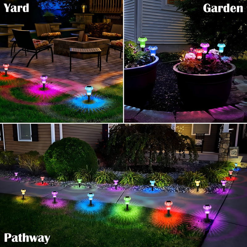 4Pcs Solar Pathway Lights Outdoor Vibrant LED Mushroom Garden Stake Lighting