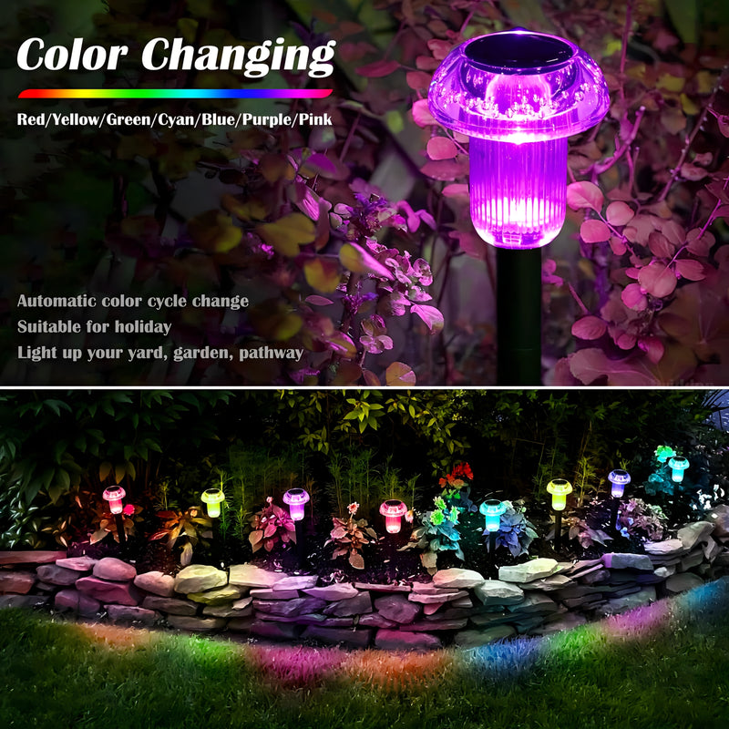 4Pcs Solar Pathway Lights Outdoor Vibrant LED Mushroom Garden Stake Lighting