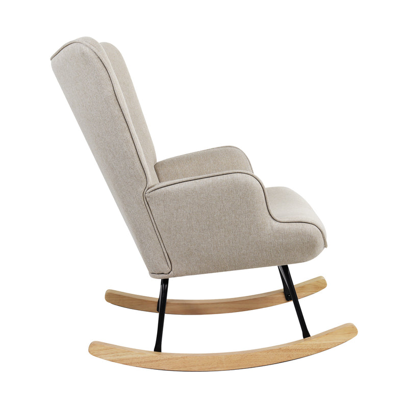 Beige Velvet Upholstered Rocking Armchair Accent Chair