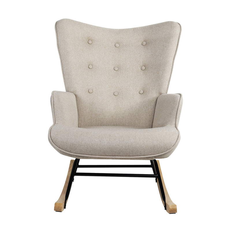Beige Velvet Upholstered Rocking Armchair Accent Chair