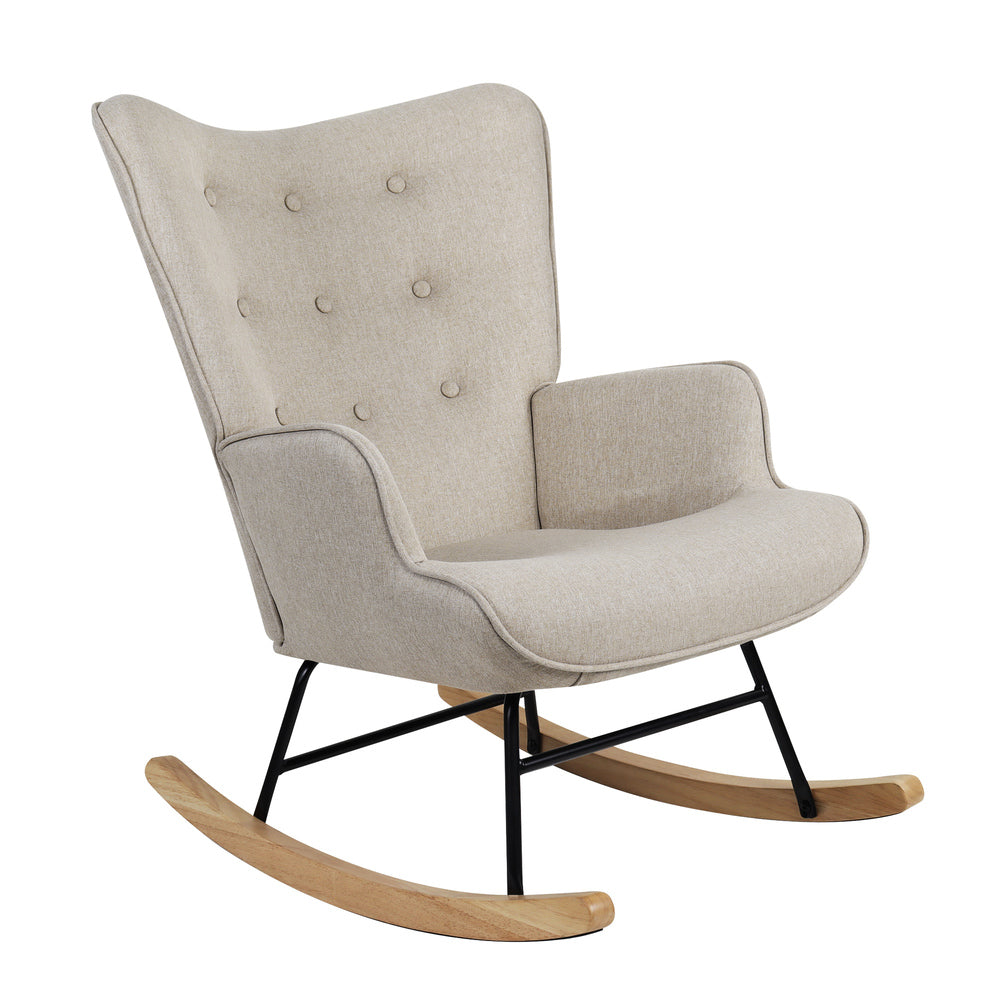 Beige Velvet Upholstered Rocking Armchair Accent Chair