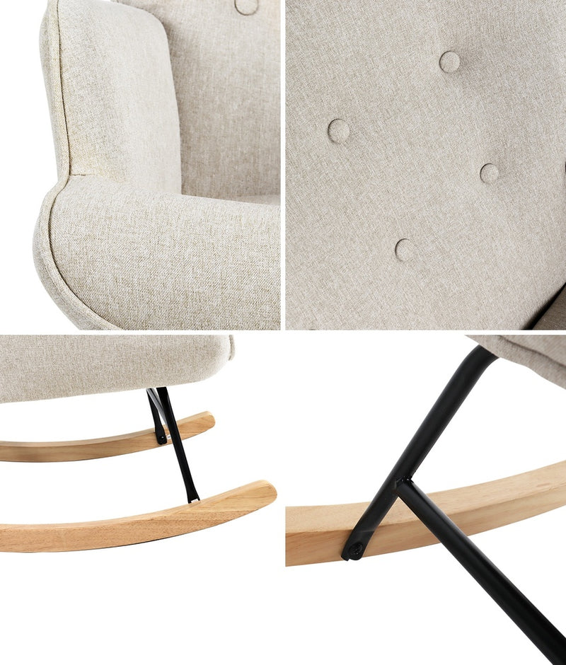 Beige Velvet Upholstered Rocking Armchair Accent Chair